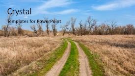  Presentation with dirt - Presentation theme enhanced with dirt road across spring steppe background and a light blue colored foreground