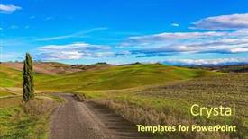  Presentation with green hills - PPT layouts enhanced with dirt-road-among-green-grassy background and a tawny brown colored foreground