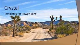  Presentation with joshua tree national park - Beautiful PPT theme featuring dirt road in joshua tree backdrop and a light blue colored foreground