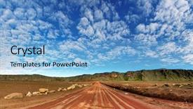  Presentation with volcanic eruption sopka klyuchevskoy volcano - Presentation theme enhanced with dirt road on volcanic landscape background and a light blue colored foreground