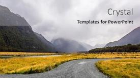  Presentation with road yellow - Theme featuring dirt-road-to-sea-fjord background and a white colored foreground