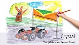  Presentation with hand drawn brush stroke design - Audience pleasing PPT theme consisting of dirt track racing - child hand with pencil drawing backdrop and a lemonade colored foreground