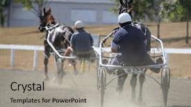  Presentation with horse racing - Theme consisting of dirt track racing - horse pacing background and a light gray colored foreground