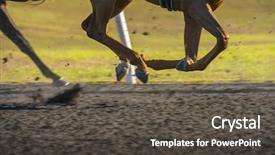  Presentation with horse - PPT theme consisting of dirt track racing - horse race colorful bright sunlit background and a dark gray colored foreground