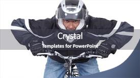  Presentation with power engine bike - PPT theme consisting of dirt track racing - motorcyclist on a push bike background and a dark gray colored foreground