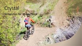  Presentation with mountain road up hill - Slides enhanced with dirt track racing - mountain biker from above background and a  colored foreground