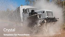  Presentation with truck - Presentation theme enhanced with dirt track racing - truck passes through a puddle background and a gray colored foreground