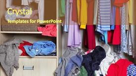  Presentation with messy - Colorful theme enhanced with dirty - wardrobe with messy clothes closeup backdrop and a tawny brown colored foreground