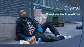  Presentation with beggar - Slide deck enhanced with dirty-beggar-with-food-sitting background and a ocean colored foreground