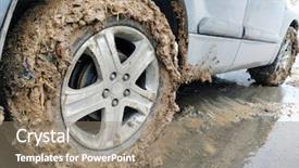  Presentation with tire - PPT theme featuring dirty car tire mobile photo background and a coral colored foreground