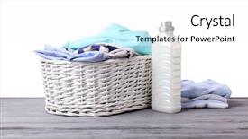  Presentation with laundry detergent - Presentation featuring wash day - basket with dirty clothes background and a white colored foreground