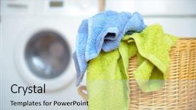  Presentation with clothes washing machine - Presentation theme with dirty clothes basket with towels background and a lemonade colored foreground