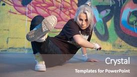 Presentation with break dance - PPT theme having dirty dancing - girl break-dancer posing background and a gray colored foreground