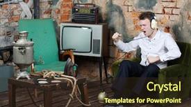  Presentation with old house - PPT layouts having dirty dancing - happy singing man in big background and a tawny brown colored foreground