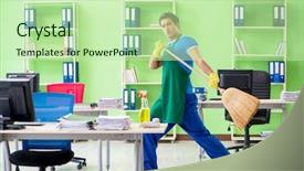  Presentation with floor care and cleaning services - Audience pleasing PPT theme consisting of dirty dancing - young male handsome professional cleaner backdrop and a mint green colored foreground