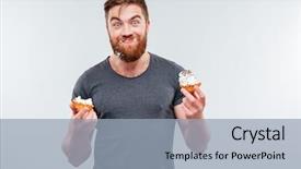  Presentation with college education happy smiling - Audience pleasing PPT layouts consisting of dirty food - happy smiling bearded man eating backdrop and a light blue colored foreground