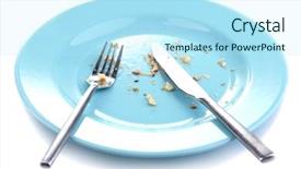  Presentation with knife attack - Slide set with dirty food - plate with crumbs and used background and a sky blue colored foreground