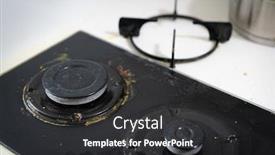  Presentation with gas - Presentation design enhanced with dirty-gas-oven-in-kitchen background and a dark gray colored foreground