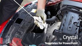  Presentation with auto repair - PPT theme having dirty hands - auto mechanic checking oil car background and a dark gray colored foreground