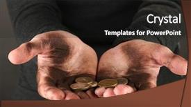  Presentation with homeless - Audience pleasing PPT theme consisting of dirty hands - homeless man holding a coins backdrop and a black colored foreground