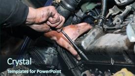  Presentation with mechanic - PPT layouts consisting of dirty hands - repairman mechanic at car repairing background and a tawny brown colored foreground