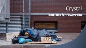  Presentation with homeless - Slides having dirty-homeless-with-help-sign background and a tawny brown colored foreground
