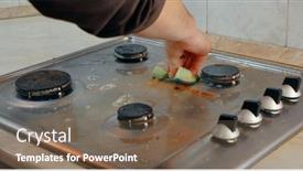  Presentation with kitchen - Slide set enhanced with dirty-kitchen-stove-cooker-needs background and a violet colored foreground