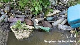  Presentation with garbage - Theme consisting of dirty-old-plastic-bottles background and a gray colored foreground