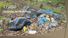  Presentation with garbage - Beautiful PPT theme featuring dirty-old-plastic-bottles backdrop and a violet colored foreground