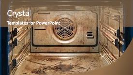  Presentation with messy - Presentation design consisting of dirty open oven - messy kitchen background and a coral colored foreground