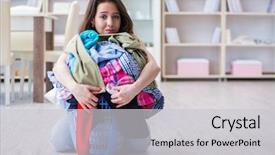  Presentation with china laundry - Slide deck consisting of dirty towel - stressed woman doing laundry background and a light gray colored foreground