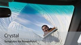  Presentation with windshield - Slides consisting of dirty windshield of his car background and a light gray colored foreground