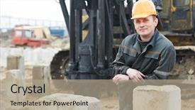  Presentation with construction site construction - Theme with dirty workwear at construction site background and a mint green colored foreground