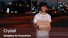  Presentation with homeless - Beautiful presentation featuring blessed are poor - dirty young homeless guy asking backdrop and a tawny brown colored foreground