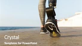  Presentation with prosthetic leg - PPT layouts with disability athletics - close up back view background and a coral colored foreground