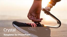  Presentation with prosthetic leg - Audience pleasing slide deck consisting of disability athletics - close up of disabled athlete backdrop and a coral colored foreground