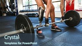  Presentation with barbell - Beautiful presentation featuring disability athletics - cropped image of handicapped caucasian backdrop and a ocean colored foreground