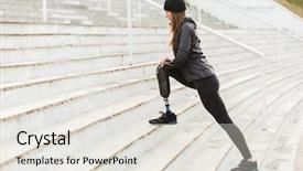  Presentation with prosthetic leg - Cool new PPT theme with disability athletics - image of disabled running girl backdrop and a light gray colored foreground