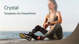  Presentation with prosthetic leg - Amazing PPT layouts having disability athletics - smiling disabled athlete woman backdrop and a sky blue colored foreground