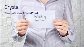  Presentation with autism - Audience pleasing theme consisting of disability awareness - woman holding sheet of paper backdrop and a sky blue colored foreground