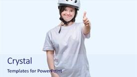  Presentation with cycle safety - Beautiful PPT theme featuring disability rights - young adult cyclist woman backdrop and a  colored foreground