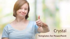  Presentation with dental down syndrome - Slides featuring disability rights - young adult woman with down background and a  colored foreground