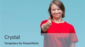  Presentation with dental down syndrome - Colorful presentation enhanced with disability rights - young adult woman with down backdrop and a  colored foreground