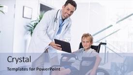  Presentation with digital hospital - Presentation theme enhanced with disable boy in hospital background and a  colored foreground