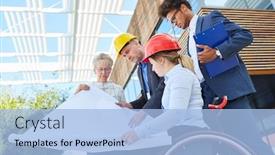  Presentation with look - Amazing PPT theme having disabled-architect-in-a-wheelchair backdrop and a light blue colored foreground