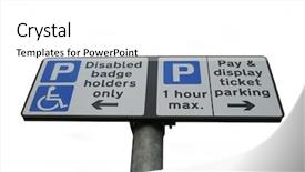  Presentation with sign disabled parking - Beautiful slide deck featuring disabled badge holders and pay and display parking sign backdrop and a white colored foreground