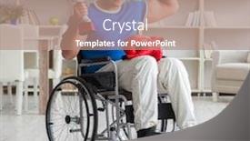  Presentation with injury - Presentation consisting of disabled boxer at wheelchair recovering from injury background and a coral colored foreground