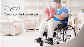  Presentation with injury - Colorful PPT theme enhanced with disabled boxer at wheelchair recovering from injury backdrop and a sky blue colored foreground