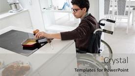  Presentation with breakfast - Presentation theme enhanced with disabled-boy-making-his-breakfast background and a light gray colored foreground