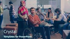  Presentation with team work - Presentation enhanced with disabled-businessman-in-a-wheelchair background and a ocean colored foreground